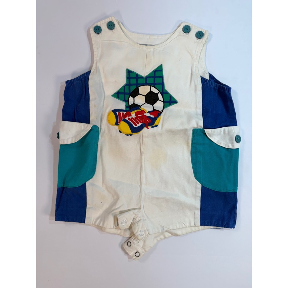 Vintage Unlimited Mileage Soccer Romper 2T Cotton Colorblock Shortall 90s